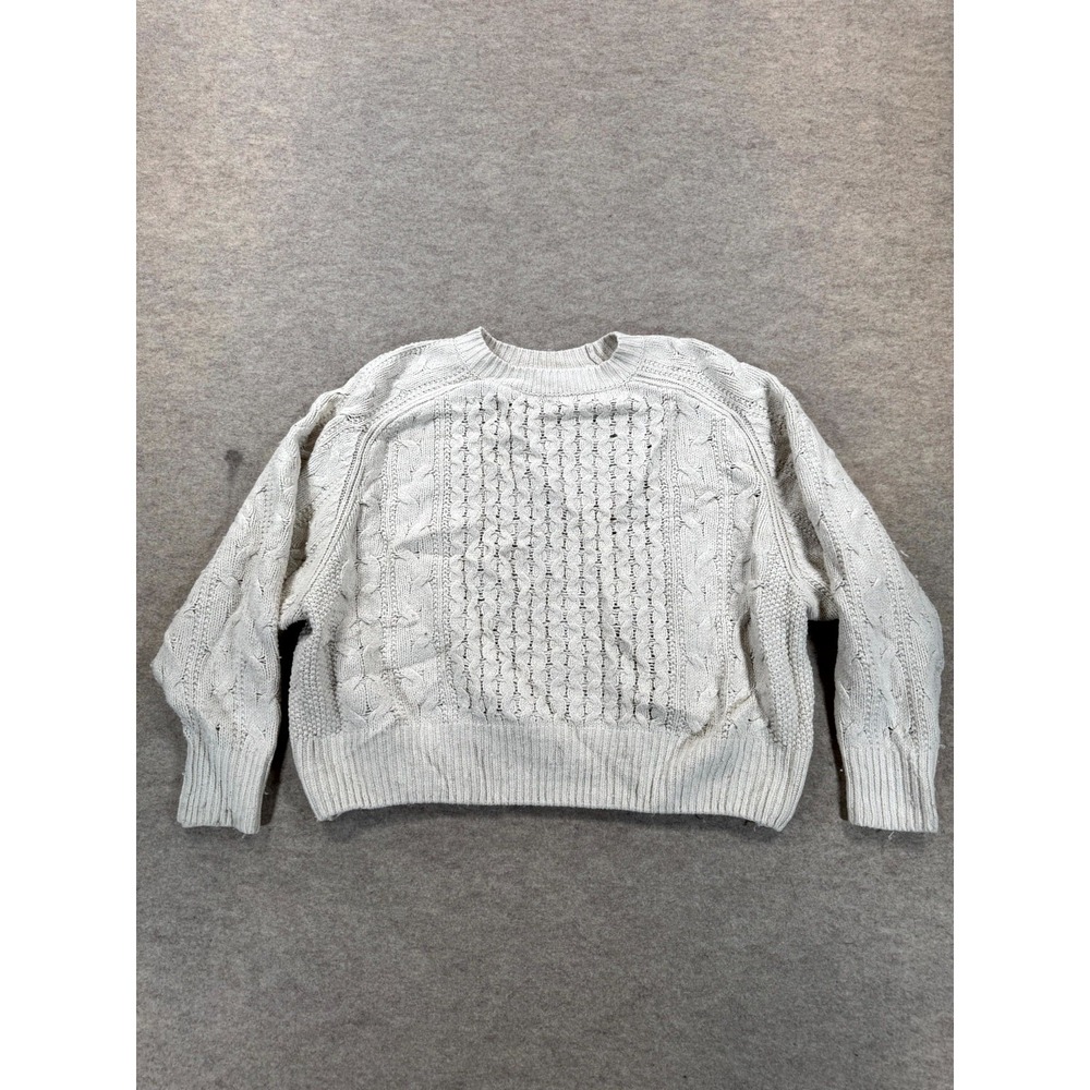 Universal Thread Sweater Womens Small Beige Cable Knit Cotton Crew Neck Casual